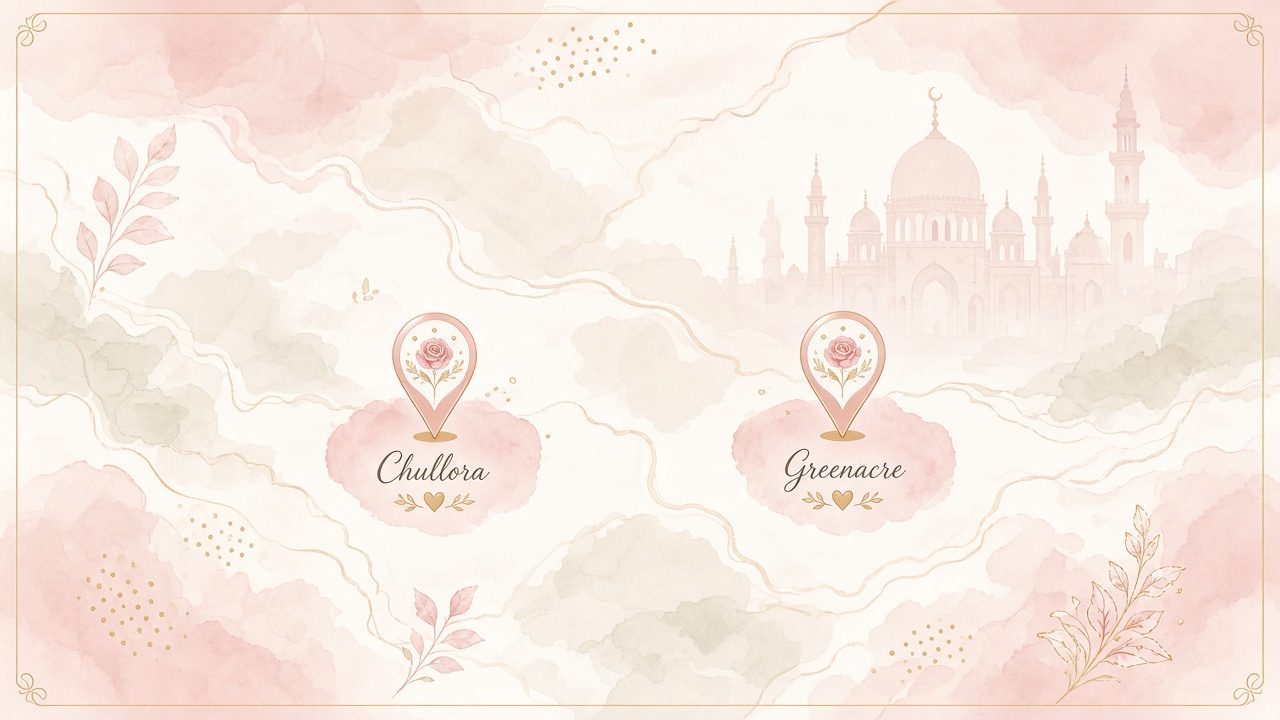 Soft illustrated map highlighting Chullora and Greenacre in Sydney